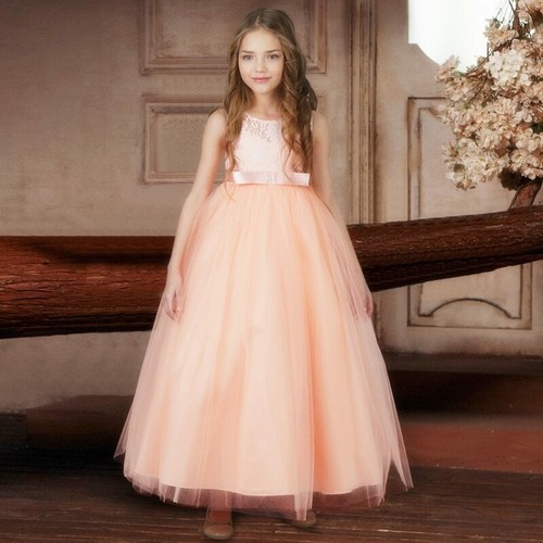 Peach flower girl dress - peach,