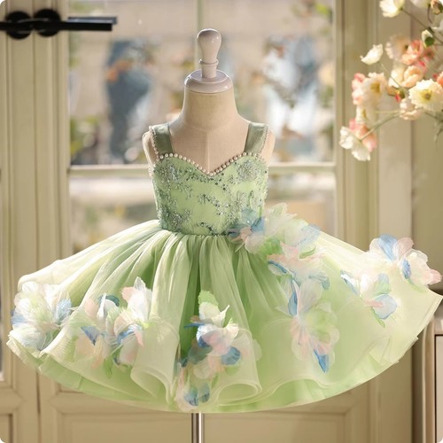 Green flower girl dress with - flower,